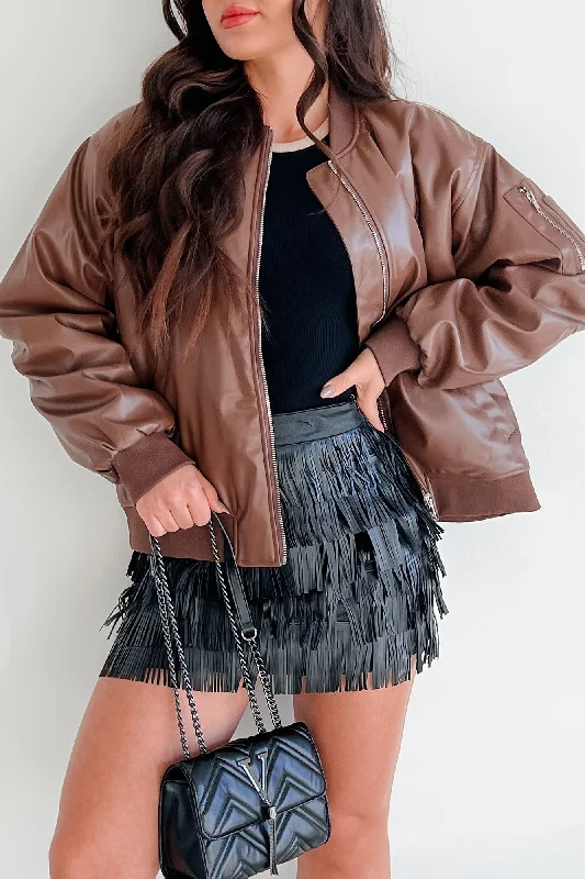 Making Bad Choices Faux Leather Bomber Jacket (Brown)