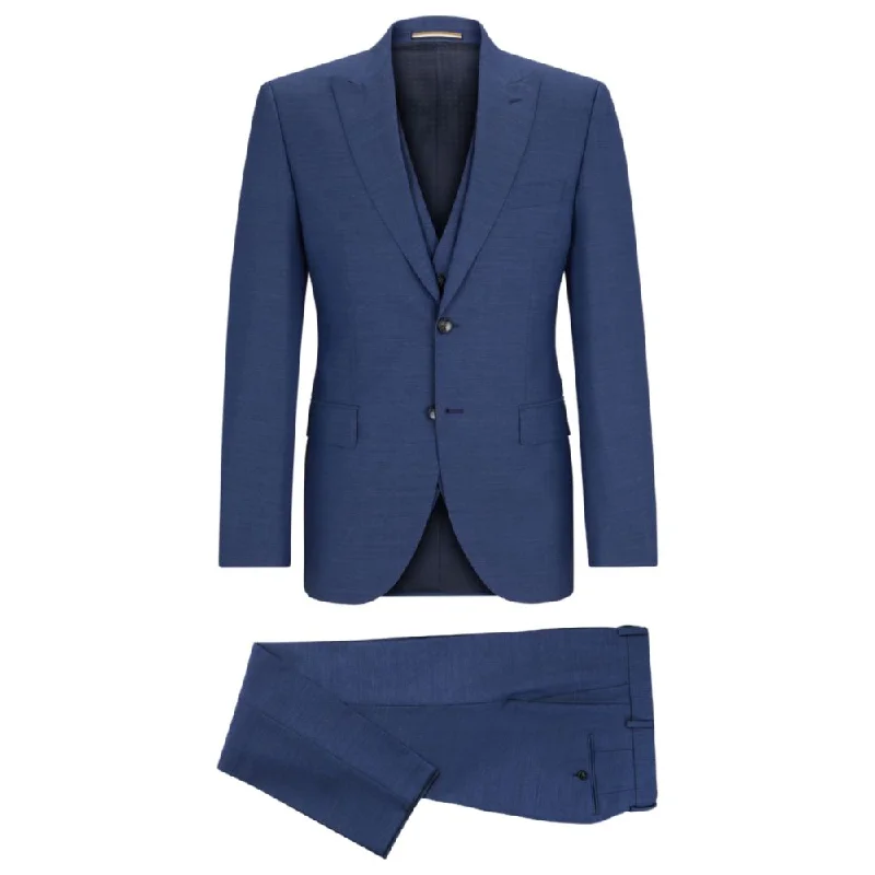 Regular-fit three-piece suit in melange virgin wool